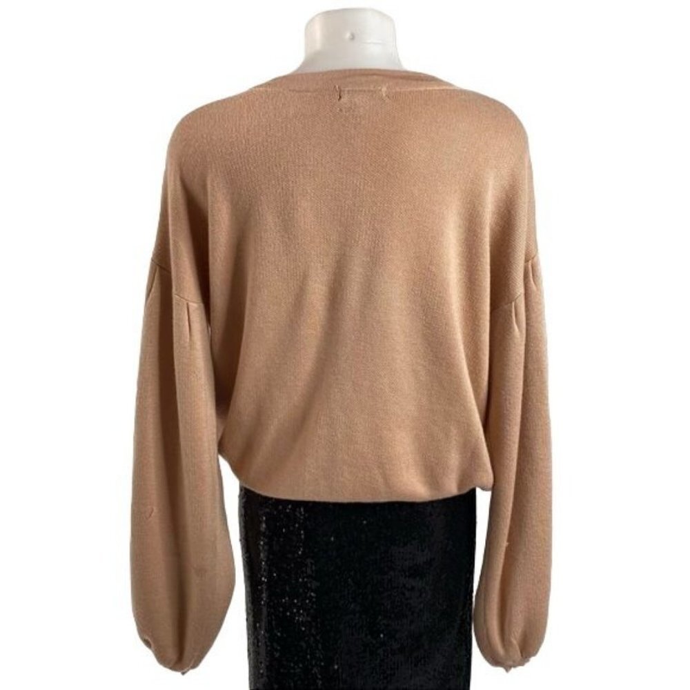 Poof! New York Oversized Mauv Crop Balloon Sleeve V=Neck Sweater Size L - Picture 11 of 12